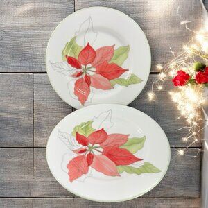 1982 Block China Bernarda Poinsettia Mary Lou Goertzen Porcelain Dish Plate Set2